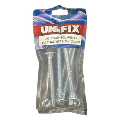 Unifix Square Hex Bolt & Nut M10 x 100mm (pk 5)